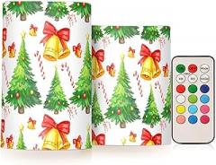 Christmas Tree and Bells Flameless Candles Color Changing Electronic Operated LED Pillar Candle with Remote and Timer for Decor Halloween Christmas Valentine's Day
