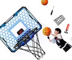 Electronic Scoreboard Basketball Hoops Wall Mounted Foldable LED Lights Set Including Ball Pumps for Various Ages Compacts Indoor Basketball Hoops