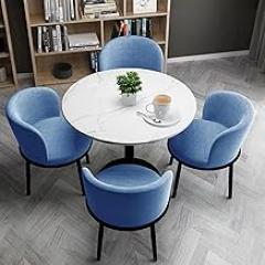 Reception Table and Chairs, Space-Saving Conference Table Dining Table, Office Meeting Room Reception Negotiation 1 Table 4 Chairs, for Combination Office(Blue)