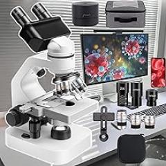 Led Binocular Compound Lab Microscope - 40x-2000/5000x Microscope Kit with Electronic Eyepiece+Phone Holder+Storage Bag,Dual Led Illumination,360° Rotation,Double Helix Calibration,2000x