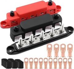 300A Bus Bar 5 Post 12V-48V DC Power Distribution Block,5 * 5/16