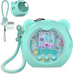 Silicone Cover Case for Punirunes Interactive Digital Toy Squishy Characters Pet, Screen Protector for Punirunes Virtual Electronic Pets Accessories(Silicone Case and Lanyard) (Teal)