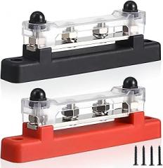PartyKindom Bus Bar Battery Distribution Block with Protective Cover 2-Channel M6 Terminal Block for Rv Marine Automotive 4.92X1.77X0.79 Inches