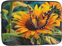 Sunflower Printed Laptop Bag for Women Men Shockproof Travel Office School Laptop Bag, black, 13 inch