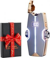 Diamond-Shaped Electronic Lighter with Breathing LED Lights, Type-C Rechargeable, Battery Indicator & Ignite Counter - Custom Gift Box for Men Laser Personalization Available (Grey)