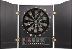 Dartboard Cabinet Wall-Mounted Electronic Dart Board Cabinet Set with LED Display, 16 Players Capacity Folding Dart Board for Adult