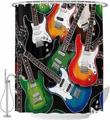 LooPoP Shower Curtain Electronic Guitar Bathroom Curtains with Hooks, Waterproof Fabric Cartoon Instrumentation Bath Shower Curtains Set for Bathroom Bathtubs Decor 36x72 Inch