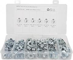 110Pcs Assorted T Nuts 1/4in 5/16in 3/8in Steel Galvanized Rustproof Pronged Tee Nut for RV Machinery Equipment, Electronic and Communication Devices,