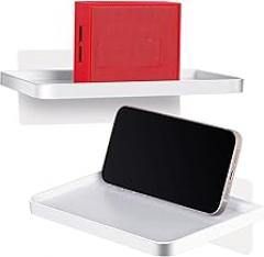 Chunful 2 Pieces Wall Phone Holder Adhesive Wall Mount Universal Shelf Plastic Cell Phone Stand for Most Smartphones in Bathroom Kitchen Toilet, White