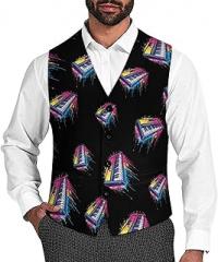 Generic Electronic Keyboard Colorful Dripping Novelty Men's Suit Vest Funny Formal Dress Vests Business Waistcoat
