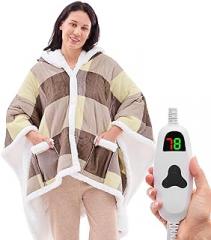 Wearable Heated Throw Blanket Electric Shawl - Heated Robe Poncho Blanket Hoodie for Adult, Winter Gifts for Mom Women Girlfriend Grandma 5-Position Timer 10-Heating Levels,Mauve Plaid
