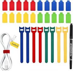 80 Pack Reusable Cable Labels & Cord Organizer Kit - 40 Color-Coded Write-On Wire Tags with Dual-Tip Marker + 40 Ties for Home Office Electronics Management, Cable Tags, Cord Labels, Wire Label