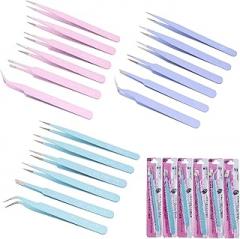 6Pcs Anti-Static Stainless Steel Tweezers Straight Curved Tip Tweezers Kit for Jewelry Resin Crafts Electronics