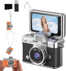 Mini Digital Camera with 1.47 in LCD Screen,Keychina Camera with 1080P HD Video Recorder,Vintage Cameras Ultra-Compact with 32GB Card Ideal for Travel&Daily Use (C)