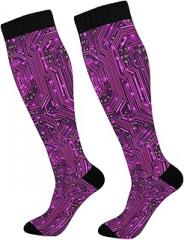 PDYRLEN Circuit Board Electronics Compression Socks for Women Men, Circulation Long Knee High Socks Casual Stocking Athletic Tube Sport Sock