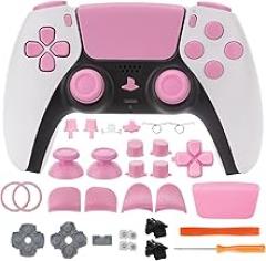 Full Set Replacement Thumbstick Button Kit for PS5 Controller, D-pad L1 R1 L2 R2 Triggers Share Options Face Buttons, Faceplate, Conductive Rubber Pad Accessories for PS5 Controller (Pink)