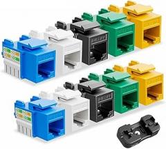 10-Pack of RJ45 Jacks, White Cat6 Jacks, and Punch Down Brackets (not Compatible with Patch Panels)(Gold)