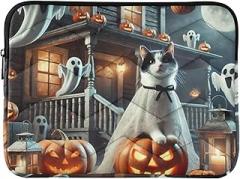 Thin Laptop Bag Portable Electronic Device Cover Halloween Cat Porch Blue Waterproof Briefcase Bag