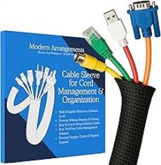 Cable Sleeve for Cord Management & Organization – Braided Wire Tubing for Desk & Office to Hide & Protect Messy Cables for Computer, TV & Electronics - 10 Feet Long x 0.5