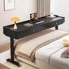 Over Bed Table Pneumatic Adjustable Height Stand Desk, Overbed Table with 360° Wheels & Drawers for Home Sofa Bed Medical Eating Use(Black)