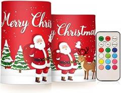 Santa Claus and Elk Flameless Candles Color Changing Electronic Operated LED Pillar Candle with Remote and Timer for Decor Halloween Christmas Valentine's Day