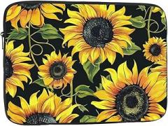 Stylish Sunflower Print Laptop Bag for Men Women Shockproof Laptop Bag for Travel Office School, black, 12 inch