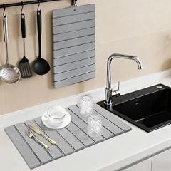 Large Stone Drying Mat for Kitchen Counter, Foldable Quick Dry Diatomaceous Earth Dish Drying Pad for Dishes, Super Absorbent Stone Mat for Bottles, Utensils, & Cups, Countertop Accessories, 24