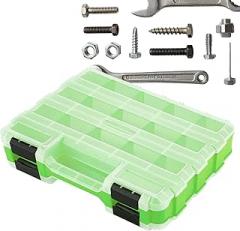 Tool Box Organizer - Portable Double Sided 34 Compartment, Drill Bit Storage Bolt and Nut Case with Lid for Hardware Nail Bolt Nut Socket, Small Parts Electronics Bead Storage, Workshop Accessory