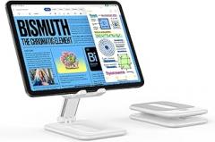 OMOTON Foldable Tablet Stand for iPad, Portable Monitor Stand, Desktop Dock Holder Compatible with iPad Pro/Air/Mini/Samsung Galaxy Tab/Phones (Up to 12.9 inches), Milk White