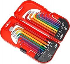 18Pcs Allen Wrenches Sets, Metric & SAE Ball End Allen Key Set, Torx Color Coded Hex Key Set, L-Style Bike Wrench Tools Organizer for Electronic Machinery Vehicle Repair