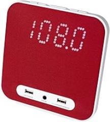 HANNLOMAX HX-145CR Alarm Clock Radio, PLL FM Radio, Digital Clock with Dual Alarm, 2 USB Ports for 2.4A and 1A Charging, Aux-in, AC Power Operation only. (Red)