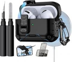 Lerobo for AirPods Pro 2 Case,Compatible with Apple Airpod Pro Case 2nd / 1st Generation with Phone Stand, Magnetic Lock & Cleaner Kit - Shockproof Hard Protective Cover Compatible with MagSafe,Black