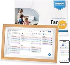 Digital Calendar,15.6 Inch Smart Wifi Electronic Calendar with Wooden Frame, Full HD Touchscreen Display Picture Frame Calendar for Family Schedules Planner Organizing-Wall & Desk Mountable