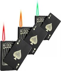 3 Pack Jet Torch Lighter Ace Card Lighters Green Flame Refillable Butane Lighters Ace of Spades Cool Lighter Adjustable Windproof Poker Lighter (Without Gas)