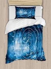 Ambesonne Navy Blue Duvet Cover Set, Modern Ship with Radar Exposure in Screen Digital Electronic Hi Tech Futuristic Concept, Decorative 2 Piece Bedding Set with 1 Pillow Sham, Twin Size, Blue