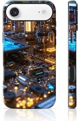 for iPhone 17 Air Case 6.5 inch Gold Retro Electronic Parts Pattern, 2 in 1 Sublimation Film Phone Case, Vintage Industrial Tech Style, Makers, Graduation Gifts