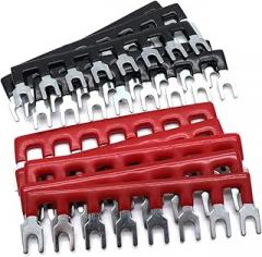 Xiaoyztan 8-Position Jumper Block Terminal Strips, Fork Type Barrier Spade Wire Connector Black and Red 400V 10A, Pack of 10 Pcs