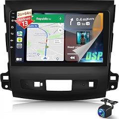 [2+64G] Android Radio for Mitsubishi Outlander 2/Peugeot 4007/Citroen C-Crosser 2008-2015, 9 inch Touchscreen Stereo - Wireless Carplay & Android Auto, DSP, WiFi, GPS, Mirror Link + AHD Backup Camera