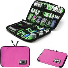 Travel Bag for Cables and Chargers,Space Saving Electronics Accessories Storage Bag,Travel Gadget Organizer Bag for Phone Cable Cords Accessory Products(M, Pink)