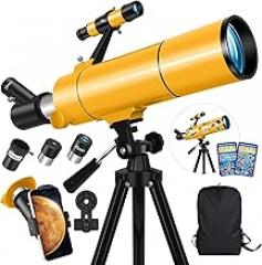 Telescope for Adults & Kids, 80mm Aperture 500mm Portable Refractor Telescope for Astronomy Beginners, Professional Travel Astronomical Telescopes with Tripod, Stickers, Phone Adapter, Backpack