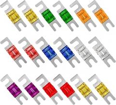18 PCS Mini ANL Fuse, 20A 30A 40A 50A 60A 80A 100A 125A 150A Plated ANL Blade Fuses, Mini Fuse Replacement for Car Truck Motorcycle Boat Audio Video Electronic System
