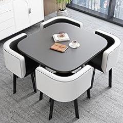 Meeting Table, Office Reception Square Table, Small Conference Table, Dining Table Soft Backrest Seat, Style Furniture, Room Hotel Balcony Meeting Room Cafe(White+Black)