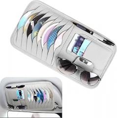 1 Pack Car Sun Visor CD Storage Bag, Multifunctional Pen Sunglasses Storage Holder, Multi-Layer Design, Universal Waterproof Anti-Scratch Automotive CD Protective Accessories (Gray)