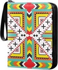 Colorful Ethnic Geometric Card Collector Holder for Collectible Boys Girls Game Sports Cards MTG TCG, 4 Pockets Trading Card Folder Zip Card Binder, FYGJRFTJ6958