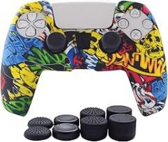 Hikfly Silicone Cover Compatible with PS5 Controller Skin Non-Slip Grips Compatible with PlayStation 5 Controller- 1 x Skin with 8 x Thumb Grip (WhiteBird)
