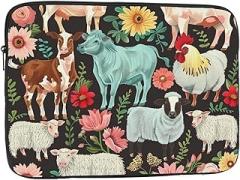 Farm Animal Laptop Bag Women Men Shockproof Travel Office School Laptop Bag, black, 10 inch