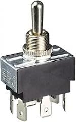 NTE Electronics 54-361 Bat Handle Toggle Switch, DPDT Circuit, ON-Off-ON Action, Brass/Nickel Plate Actuator, 0.25