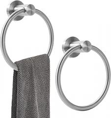 Towel Ring Brushed Nickel for Bathroom，SUS 304 Heavy Duty Stainless Steel Hand Towel Holder Round Bath Towel Holder Hangers with Wall Mount Hardware（2 Pack，Drill Needed）