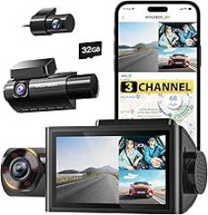 WOLFBOX i07 3 Channel Dash Cam Built-in WiFi GPS, 4K Dash Camera Front and Inside, 1440P+1080P+1080P Triple Car Camera with 3