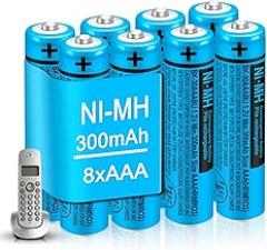BK-30AAABU AAA Rechargeable Battery 8 Pack 300mah NI-MH AAA Batteries 1.2V for Panasonic Cordless Phones,Remote Controls,Electronics